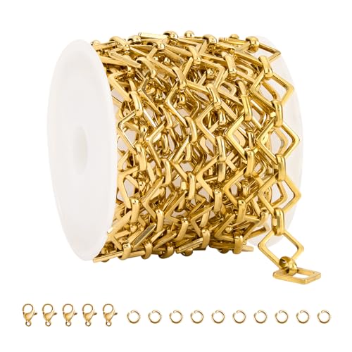 YOUBEIYEE 6.5 Feet Gold Plated Rhombic Link Chains Roll Strong Stainless Steel Chain for Jewelry Making - color: Rhombic Gold