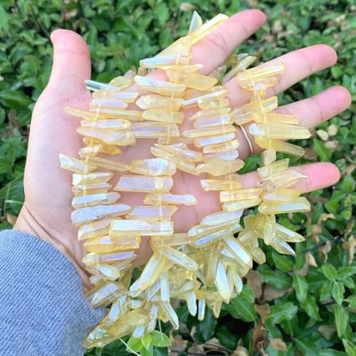 Adabele 15 Inch Natural Raw Healing Crystal Quartz Gemstone Loose Beads Small Drilled 15 Inch Topaz Yellow AB Titanium Coated Chakra Gem Stone Drop Stick GA11 - color: Topaz Yellow Ab, size: Small Size (15 Inch/1 Strand)
