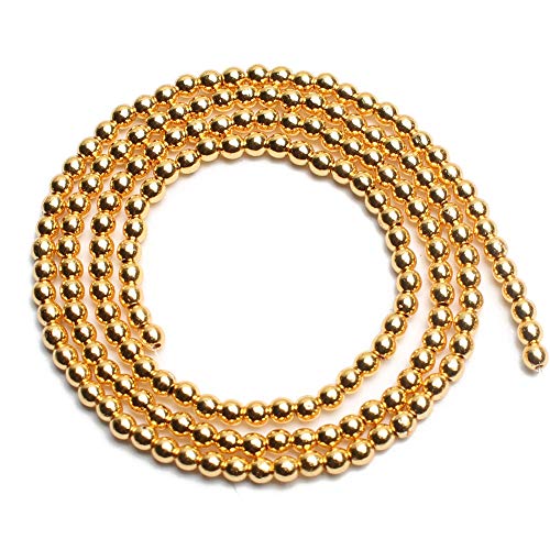 Song Xi 18K Gold Hematite Beads Round Loose Beads for Jewelry Making DIY Bracelets and Necklaces 4mm/95pcs - color: 18k gold, size: 4mm