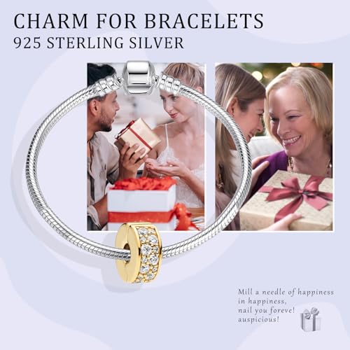925 Silver Charms Pendants For Pandora Bracelet Golden charms Bead Safety Chain Clip set Heart Flower Animal Beads Family, Mom, Friend, Daughter, Birthday, Jewelry Gift - style: B-Golden Clip