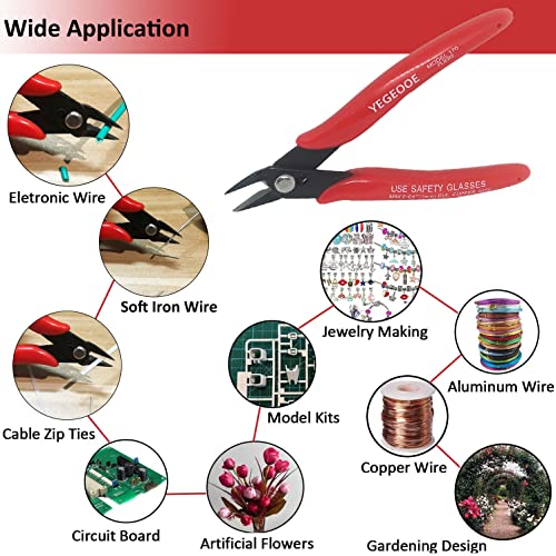 Micro Wire Cutters 10 Pack, YEGEOOE 170 Precision Diagonal Cutting Pliers, 5Inch Mini Wire Flush cutters, Nippers, Shear Cutters, Wire Snips, Small Side Cutters for Electronics Crafts Jewelry, Red - style: 10pack flush wire cutters red