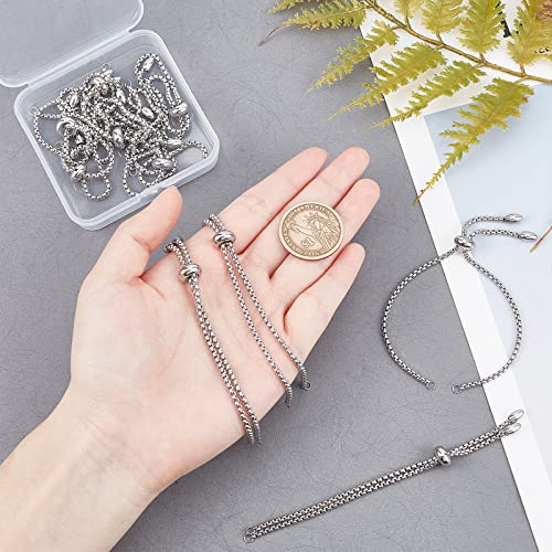 Beebeecraft 1 Box 10 Strand Adjustable Slider Chain Bracelet Stainless Steel 8.6Inch Jewelry Making Chains with Ball Ends for Women Semi Finished DIY