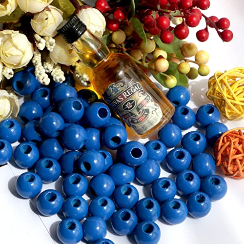 100pcs Navy Blue Wooden Beads with 16MM Diameter for Craft DIY Macrame Beads(Hole:6mm) - color: Navy bule