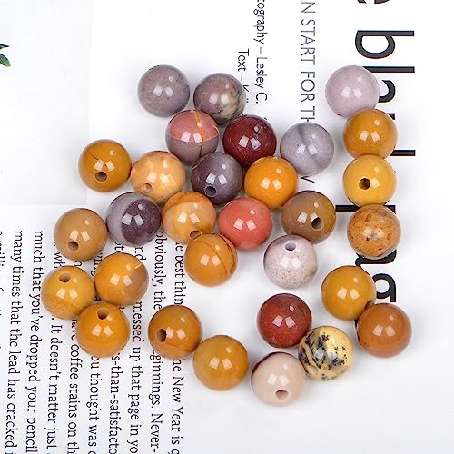 AD Beads Natural semi Precious Gemstone 10mm Round Loose Beads Big Hole 2mm Sized 30pcs (Mookaite Jasper) - color: Mookaite Jasper