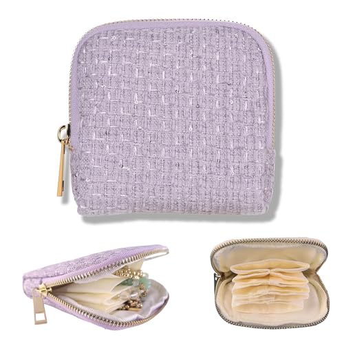 Small Travel Jewelry Case, Soft Velvet Organizer Pouch for Bangles, Bracelets, large Earrings, Beaded necklaces, Anti-Scratch & Portable Jewelry Bag Holder for Daily Use & Gift (lavender) - color: lavender