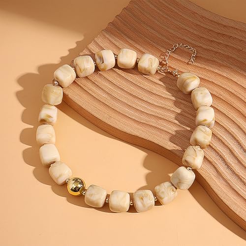 Chunky Acrylic Resin Beaded Necklace for Women Colorful Large Round Choker Adjustable Stack Acrylic Beads Necklace Resin Summer Party Jewelry - style: Apricot