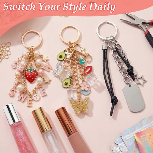 Lemosyu 563Pcs Lip Gloss Keychain Making Kit,DIY Craft Bag Charm Kit with Charms,Key Chains,Key Chain Hooks,Jump Rings,Lobster Claw Clasps,Gift Bags&Tools,Jewelry Making Supplies for Valentines Gifts