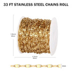 [33FT] 18K Gold PVD Plated Lip Chains for Jewelry Making 2MM Stainless Steel Sparkly Link Chain Bulk for Necklace Bracelet - color: Gold