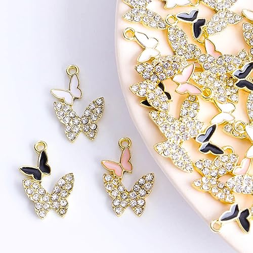 16-Pcs Crystal Jewelry Making Charms Silver Pendant Charm For Women Making Jewelry Crafts Rhinestone Charms - color: Butterfly