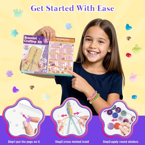 TingingYuli Friendship Bracelet Making Kit for Girls 8-12, DIY String Bracelet Maker with 3-Layer Storage Box, Arts and Crafts for Kids Ages 6-12, Easter Christmas Birthday Gift Set - color: White/Yellow