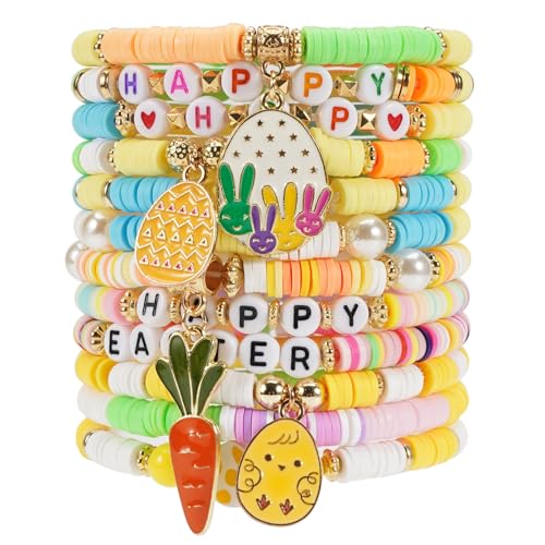 Twinfree Bohemia Beaded Bracelet for Women, Polymer Clay Stretch Bracelets - color: color 41