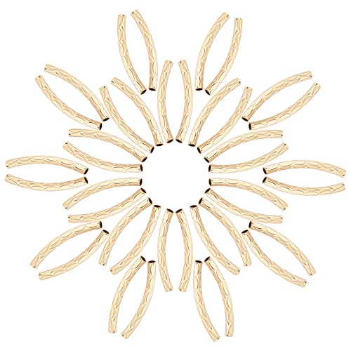 CREATCABIN 1 Box 40Pcs Gold Curved Tube Beads 24K Real Gold Plated Brass Sleek Noodle Fish Scales Bead Long Large Hole Spacer Connectors for DIY Jewelry Making Bracelets Earrings Crafts Findings - color: Gold