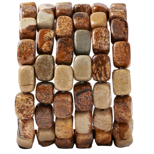 Natural Large Brown Picture Jasper Cube Stone Beads 8x11mm 38cm/str Loose Semi Gemstone Stone Square Beads for Making Bracelets Necklace - color: Brown Picture Jasper