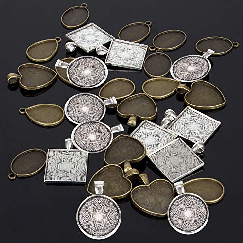 HOMEIDOL Resin Jewelry Molds Pendant Trays Making Kit with 30pcs 5 Styles Metal Pendants and 1pc Silicone Epoxy Casting Mold for Pendant Crafting DIY Gifts - color: 30Pcs Metal Pendant+1 Pc Silicone Casting Molds