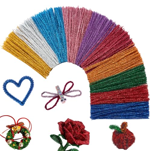 200Pcs Glitter Pipe Cleaners Craft Bulk,Art Aupplies Toys for Kids,DIY Multicolor Sparkly Chenille Stems for Halloween/Christmas Home Decor,Xmas Gift Wrapping and Festival Party Decoration Present - color: Glitter