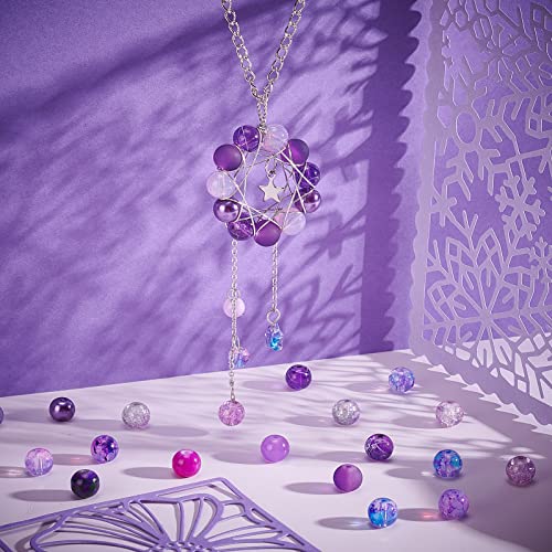 PH PandaHall 720pcs 8mm Purple Glass Beads 24 Color Round Bracelet Beads Loose Crystal Bead Craft Bead Bulk for Summer Friendship Bracelet Necklace Earring Jewelry Making DIY Craft Party Ornament - color: Purple