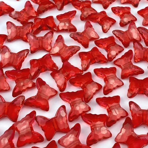 200pcs 12x15mm Acrylic Butterfly Beads Assorted Clear Spacer Beads Loose Butterfly Shaped Beads with Hole for Earring Necklace Bracelet Lanyard Jewelry DIY Craft Making(Red) - color: Red, size: 12x15mm