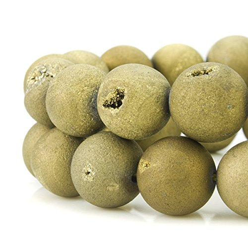 RUBYCA Round Dyed Electroplated Druzy Agate Quartz Crystal Gemstone Beads (1 Strand, Gold, 8mm) - color: Gold, size: 8mm