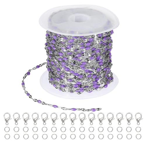 PATIKIL Stainless Steel Jewelry Chain, 16Ft 2mm Purple Enamel Link Cable Chains for Necklace Earring Bracelet Findings Jewelry Making Trucker Hat Chains, Silver/Purple - color: Silver/Purple