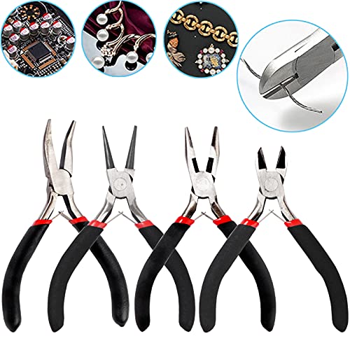URSKYTOUS 4Pcs Jewelry Pliers Set Jewelry Making Pliers Tools Kit Include Jewelry Making Needle Nose Chain Nose Round Bent Pliers Wire Cutter for Bracelet Beading Craft Jewelry Making Supplies (Black) - color: Cn Black