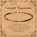 BONNY BOXX Natural Genuine Gemstone Faceted Round Beads Bracelets, 3mm Adjustable Stretchy Tiny Faceted Black Tourmaline Bracelet, Healing Crystal Reiki Chakra Dainty Jewelry Fashion Gifts - color: Colorful Tourmaline