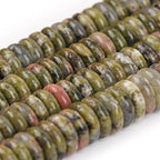 JOE FOREMAN 2x6mm Natural Green Unakite Jasper Stone Heishi Disc Rondelle Spacer Beads for Jewelry Making Full 15" Strand Energy Stone Healing Power Crystal - color: Green Unakite Jasper