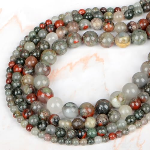 4mm 200pcs Natural Stone Round Beads Bloodstone Genuine Stone Beading Loose Gemstone DIY Charm Smooth Beads for Bracelets Necklaces Earrings Hole Size 1mm (Bloodstone 4mm) - color: Bloodstone, size: 4mm
