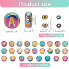 PH PandaHall 244pcs Glass Letter Beads - 10mm Flat Round Alphabet Rondelles, Multicolor Plated Small Spacer Beads for Crafts Key Chains Necklace Jewelry Making