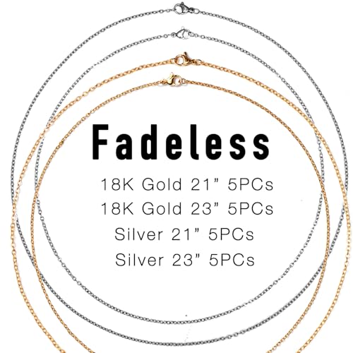Fadeless Stainless Steel Chains for Jewelry Making, 20 Pack, Hypoallergenic, Silver & Gold Plated Necklace Findings, Accessories (Gold & Silver (21+23")) - color: Gold & Silver (21+23")