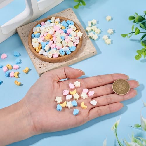 200Pcs Polymer Clay Beads Candy Moon Star Cloud Bead Colorful Slice Loose Spacer Beads for DIY Friendship Bracelet Necklace Earring Phone Strap Charm Keychain Jewelry Making - color: Mixed Color-Cloud