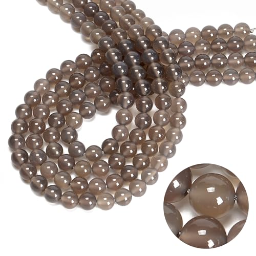 48Pcs 8mm Grey Agate Natural Round Loose Real Stone Beads Gemstone Genuine for DIY Hand Made Craft Jewelry Bracelet Earring Necklace String Making Energy Healing Power - color: Gray Agate, size: 8mm
