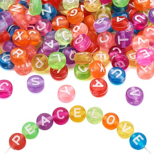 555pcs Transparent Acrylic Alphabet Letter Beads 7mm Colorful Flat Round Disc Coin A-Z White Letter Pattern Loose Spacer Beads Charms for DIY Necklace Bracelet Jewelry Making - color: Colorful Surface, White Letter A-Z, size: 7mm-555pcs
