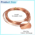 uxcell Pure Copper Wire 99.99% 14 Gauge 1.6mm 10m/33 ft Soft Jewelry Wire | Tarnish Resistant Craft Wire for Jewelry Making Beading DIY Crafts Supplies,Copper - size: 14 Gauge 1.6mm