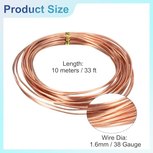 uxcell Pure Copper Wire 99.99% 14 Gauge 1.6mm 10m/33 ft Soft Jewelry Wire | Tarnish Resistant Craft Wire for Jewelry Making Beading DIY Crafts Supplies,Copper - size: 14 Gauge 1.6mm