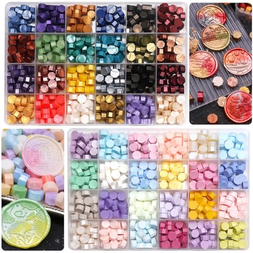Wax Seal Kit, 1200Pcs Octagon Wax Seal Beads for Wax Seal Stamp, Decor for Envelope Wedding Invitation and Sealing Letter-48 Lattices of Metallic Assorted Color Sealing Wax Beads (Kit 5) - color: 48 Lattices of Wax Seal Beads Kit 5