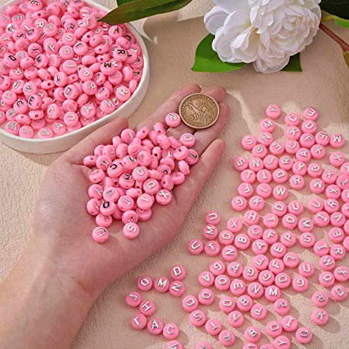 BEEFLYING 632Pcs 10MM Plating Opaque Acrylic Alphabet Beads Acrylic Letter Beads Flat Round Disc Loose Spacer Beads for Jewelry Bracelet Necklace Earring Making DIY Crafts, Pearl Pink - color: Pearl Pink