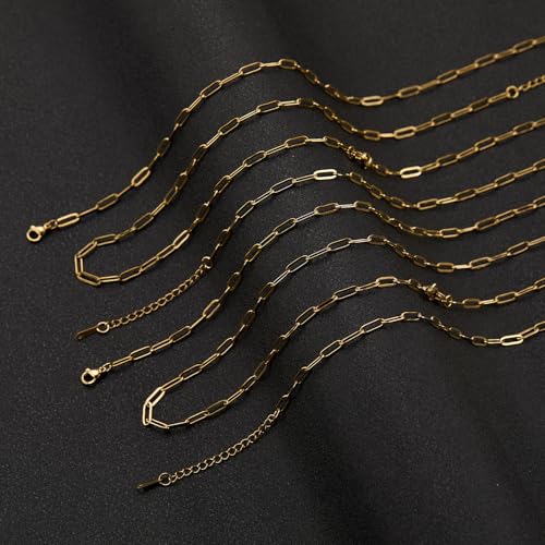 YOUBEIYEE Gold Plated Stainless Steel Necklace Chains Bulk 10pcs Paperclip Chain Necklace for Jewelry DIY Making - color: Gold, size: 16inch (3.5x10mm)