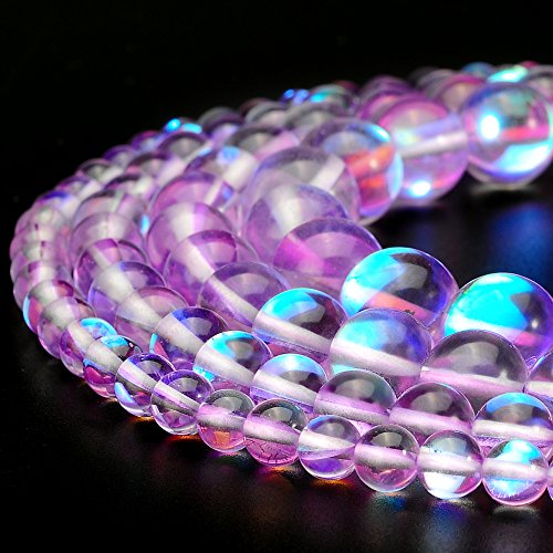 RUBYCA Round Moonstone Crystal Glass Beads Aura Iridescent for Jewelry Making (1 Strand, 6mm, Purple) - color: Light Purple, size: 6mm