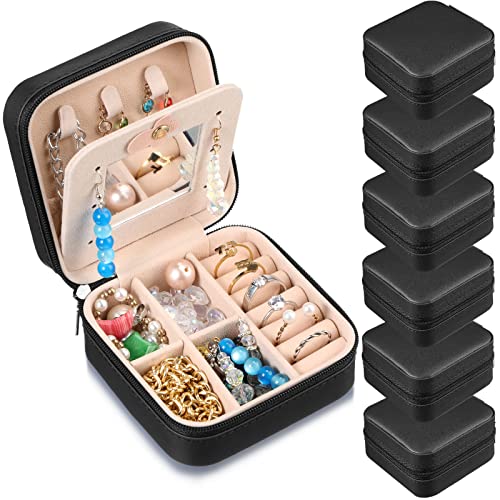 Hillban Bridesmaid Gifts Jewelry Box with Mirror, PU Leather Small Travel Jewelry Case Organizer Storage for Women Girls - color: Black