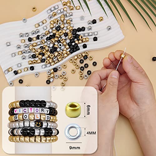 MIIIM 600PCS 6x9mm Pony Beads Bulk, Silver and Gold Pony Beads for Bracelets Making Kit, Kandi Beads, Hair Beads for Braids, Craft Beads for Jewelry Making (Gold) - color: Gold