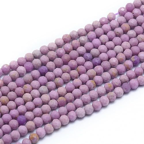 LiQunSweet 130 Pcs 3mm Natural Lepidolite Purple Mica Beads Strands Faceted Round Small Loose Crystal Gemstone Bead Spacer for DIY Jewelry Making - color: Natural Purple Mica Beads_3mm