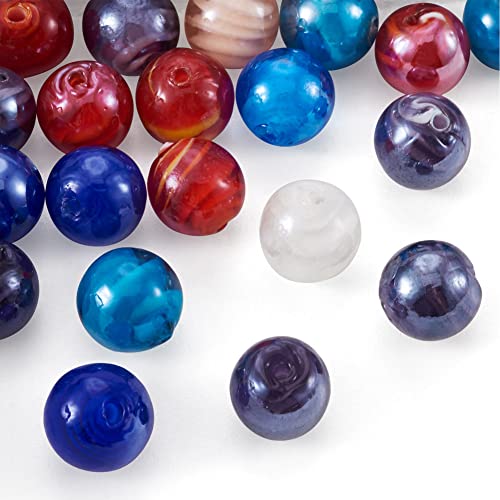 Cheriswelry 20pcs Round Pearlized Lampwork Glass Beads 14mm Crystal Handmade Craft Loose Spacer Ball Mixed Color DIY Earring Bracelet Necklace Beads for Jewelry Making Supplies - color: Round Pearlized-Mixed Color