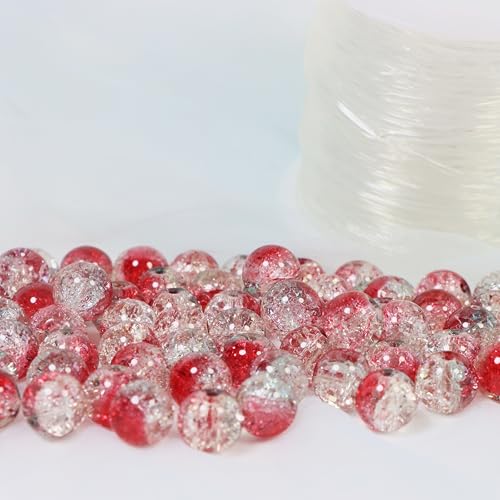 100Pcs 10mm Crackle Glass Beads for Jewelry Making - Round Spacer Crystal Beads Bulk, DIY Craft Supplies for Necklace Bracelet Earrings (Red Light Green Transparent) - color: Red Light Green Transparent