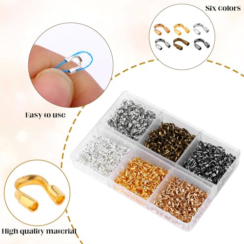 600 Pieces Brass Wire Guardian Wire Cable Protector U Shape Findings Guard Loops for Jewelry Making Earring Bracelet Necklace Crafts,6 Colors
