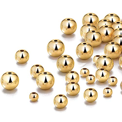 WILLBOND 1200 Pcs Round Spacer Beads for Jewelry Making 4/6/8 mm Smooth Ball Beaded Seamless Loose Ball Embellishments with Holes for Stackable Bracelet Craft(Gold) - color: Gold