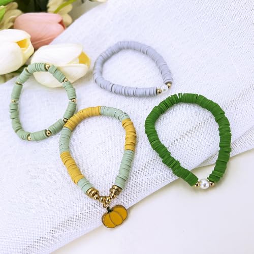 10 Strands Clay Bead, Heishi Beads for Bracelet Stack, Earth Tone Clay Beads for Adults, Flat Beads Kit for Friendship Bracelets, Neutral Beads Bracelet Making Kit(Sage Green) - color: Sage Green