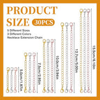 30 Pcs Chain Extension for Necklace 5 Size Bracelet Necklace Extenders for Women Anklet Jewelry Making (10 Gold, 10 Silver, 10 Rose Gold)