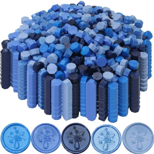 Sealling Wax Atopbb 250Pcs Blue Mix Sealing Wax Beads for WaxSeal Stamp, Blue WaxSeal Beads Set with 5 Colors Perfect for Gift Sealing, Letter WaxSealing (250, Blue Mix) - color: Blue Mix