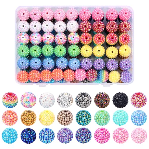 120pcs 20mm Rhinestone Beads, 24 Colors Round Crystal Resin Rhinestone Disco Ball Chunky Bubblegum Beads for Pens, DIY Jewelry Making, Bracelets, Necklace - color: 24 Colors rein, size: 20mm