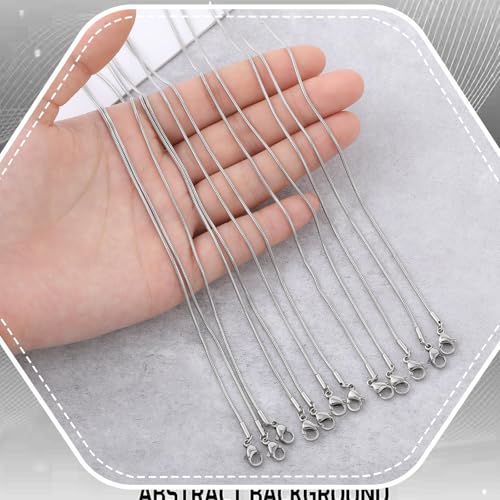 12 PCS Stainless Steel Snake Chain Necklace with Lobster Clasps, Thin Stainless Steel Chain Necklace for Jewelry Making